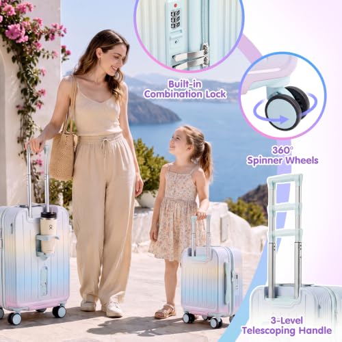 Ride On Suitcase for Kids 2 Piece Carry On Luggage Set (Macaron Gradient) - color: Macaron Gradient