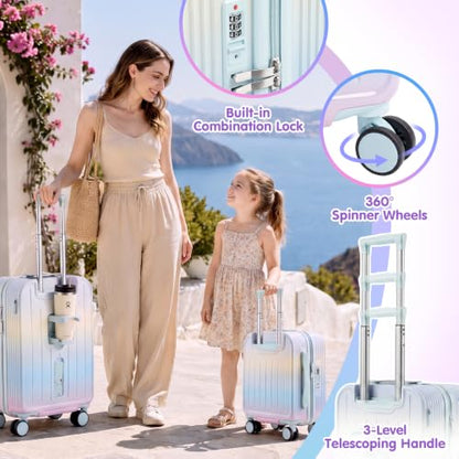 Ride On Suitcase for Kids 2 Piece Carry On Luggage Set (Macaron Gradient) - color: Macaron Gradient
