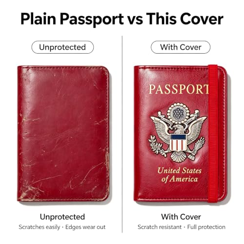 Premium Passport Holder for Travel RFID Blocking Passport Cover Slim - color: Red