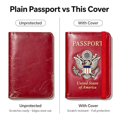 Premium Passport Holder for Travel RFID Blocking Passport Cover Slim - color: Red