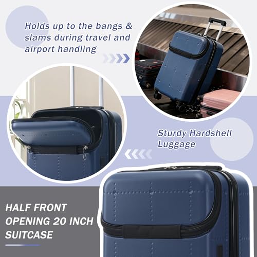 Merax Luggage Sets 5 Piece,Hardside Carry On Suitcase Set with USB Port - color: Blue(20 top-open), style: 3-piece Set(20/24/28)
