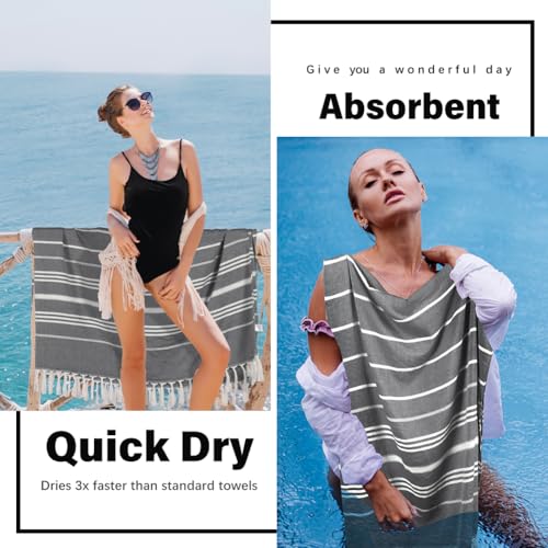 Widdonen Turkish Beach Towel Blanket Compact Giant 85x75 Black Stripe - color: Black