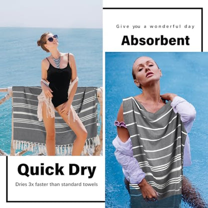 Widdonen Turkish Beach Towel Blanket Compact Giant 85x75 Black Stripe - color: Black