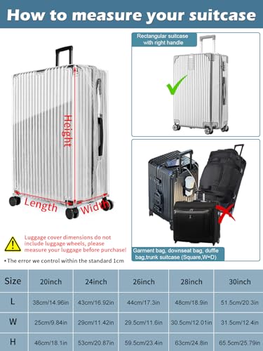 Yotako Upgraded Zippered Clear PVC Suitcase Cover, 30 Inch Luggage Covers for Wheeled Suitcase 30" - color: 70%clear 30%grey, size: 30inch