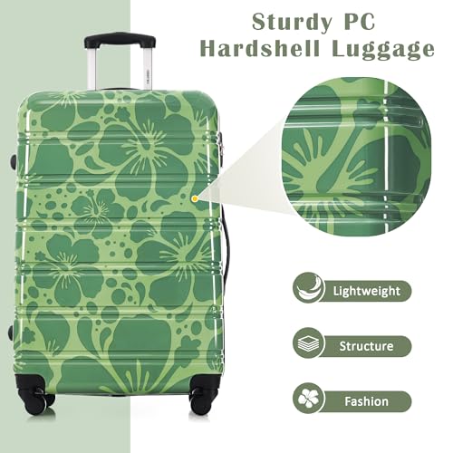 Merax 3-Piece Printed Hardshell Luggage Set,Suitcases with Carry-On,Green - color: Green, size: 3 Piece(20/24/28)
