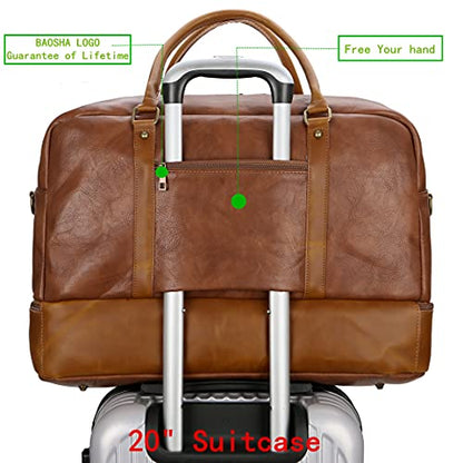 Baosha Vegan Leather Large Travel Duffel Tote Bag Carry On Weekender Overnight Bag With Shoe Compartment HB-38 - color: Brown