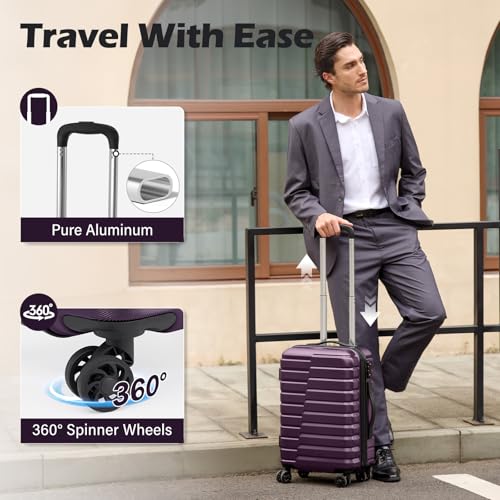 Coolife Lightweight Luggage with TSA Lock,3 Piece Set Purple - color: Purple, size: 3 Piece Set (20in/24in/28in)