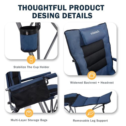 Folding Reclining Camp Chair with Footstool for Camp, Picnic, Lawn, Fishing - color: Blue