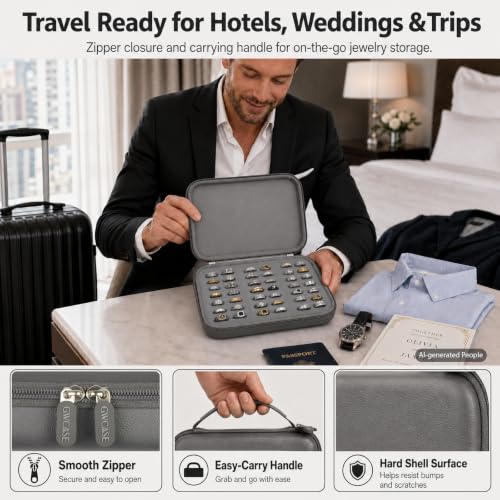 GWCASE Ring Organizer Box, 42-Slot Hard Shell Case, Holds 50+ Pieces, Gray - color: charcoal gray