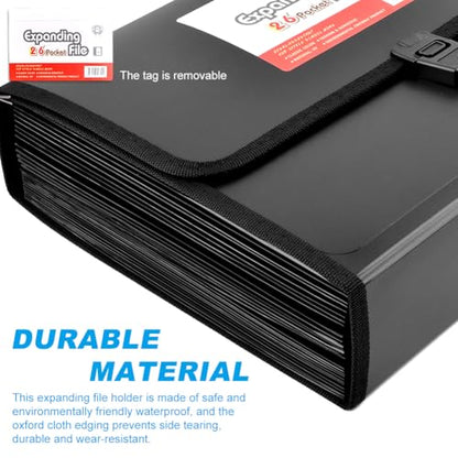 26 Pockets Accordion File Organizer with Lock,Document Organizer with Labels,Fireproof Expanding File Folder Paper Organizer Folder for Letter A4 Files | Receipt and More