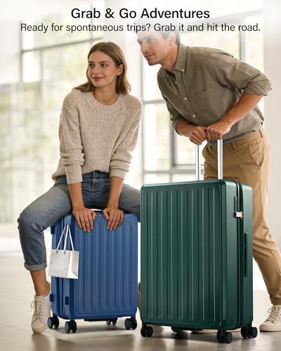 MILADA 28 Inch Expandable Checked Luggage, Large Hard Shell Suitcase - color: Interstellar Blue, size: Checked Large 28 Inch