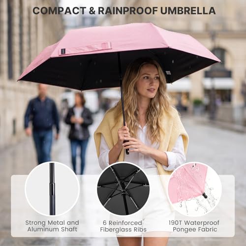 G4Free 43.3 Inch Travel Umbrella with Ring Buckle Compact Small UV Umbrella - color: Pink