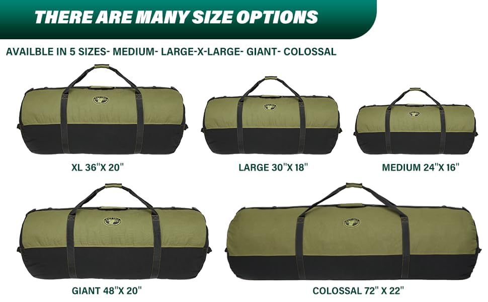Gilbins Heavyweight Duffle Bag Super Tough Heavy Duty Cotton Canvas Duffel Bag -Great for Camping, Travel, Hiking - size: XL 36" x 20"