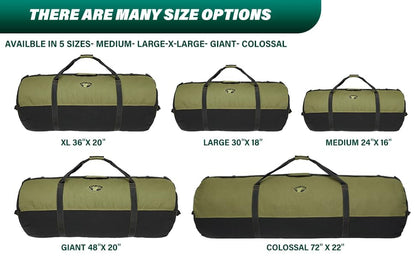 Gilbins Heavyweight Duffle Bag Super Tough Heavy Duty Cotton Canvas Duffel Bag -Great for Camping, Travel, Hiking - size: XL 36" x 20"