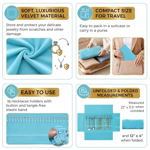 UnionPlus Travel Necklaces Roll Organizer Anti-Tangle River Blue - color: River Blue, size: Medium