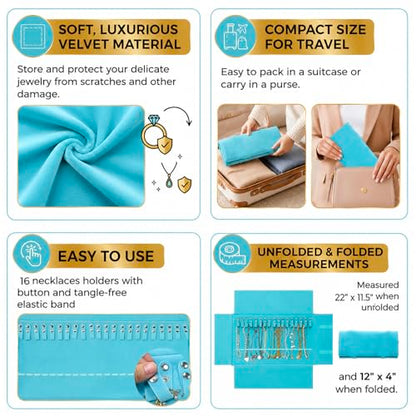 UnionPlus Travel Necklaces Roll Organizer Anti-Tangle River Blue - color: River Blue, size: Medium