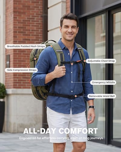 Tolaccea Travel Backpack 40-50L, 16" Laptop Carry On Duffle for Travel Work - color: Army Green