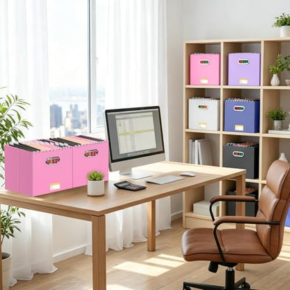 BALEINE 8PK File Organizer Box, Cardboard File Folder Organizer with Handle - color: Pink, style: 8PK