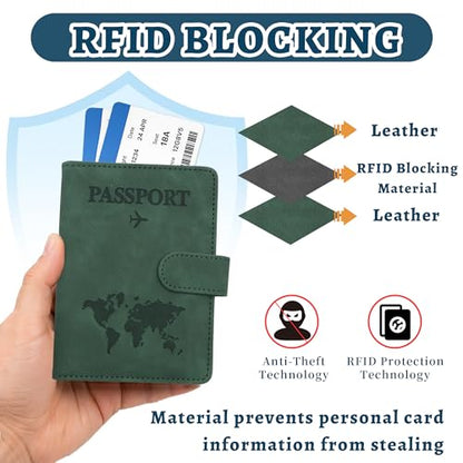 2 Pack Passport Book Holders, PU Leather Passport Cover - color: Dark Green & Dark Blue