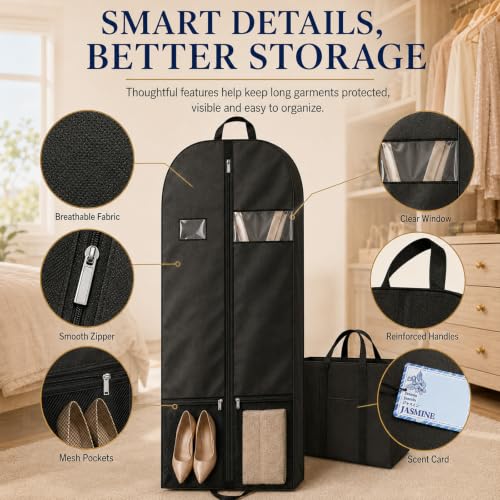 60" Dress Garment Bag with Clear Window, Long Gown Cover for Travel - size: V-G-60in-1P-1