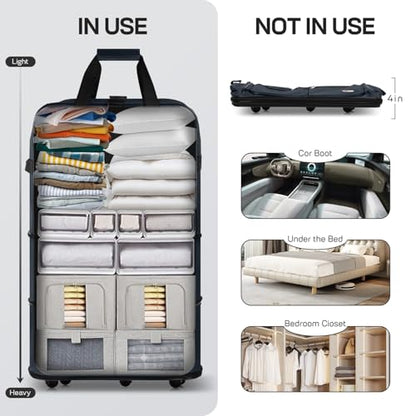 36'' Expandable Rolling Duffel Bag Suitcases w/Wheels,Foldable Luggage Bag - color: Navy, size: 36"