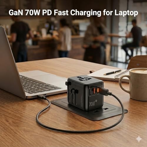 GaN 70W International Travel Adapter 6-in-1 for US/JP, EU, UK, AU