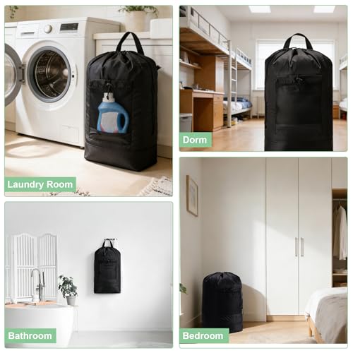 Backpack Laundry Bag,Large Travel Laundry Bags (Black) - color: Black