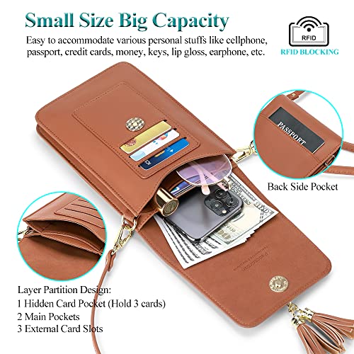 Peacocktion Small Crossbody Bags for Women, RFID Travel Cell Phone Wallet Purses with Card Slots - color: 06-brown - 2