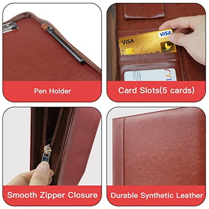 WRIYES Zippered Portfolio Organizer with 3 Ring Binder, Brown - color: Brown2