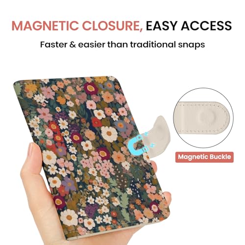Passport Holder for Travel, RFID Blocking Wallet with Magnetic Closure - color: G-Flower