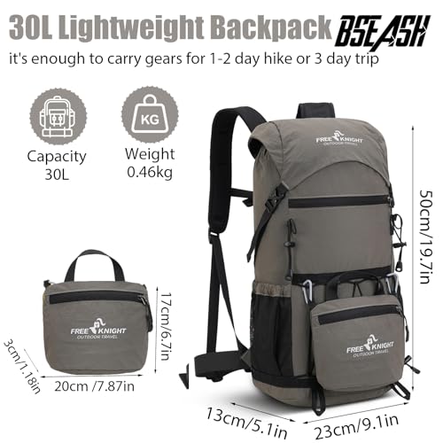 Bseash 30L Lightweight Hiking Backpack, Gray - color: Gray