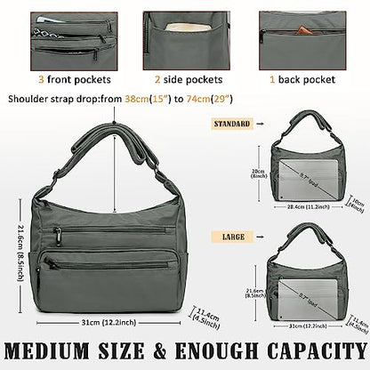 VOLGANIK ROCK RFID Purses for Women Fabric Nylon Multi Pocket Crossbody Bag Ladies Travel Handbag - color: Grey2, size: Large