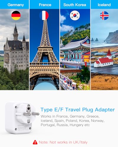Type E F Plug Adapter, US to Europe EU Germany France Travel Power Adaptor - style: Type E/F - Germany France
