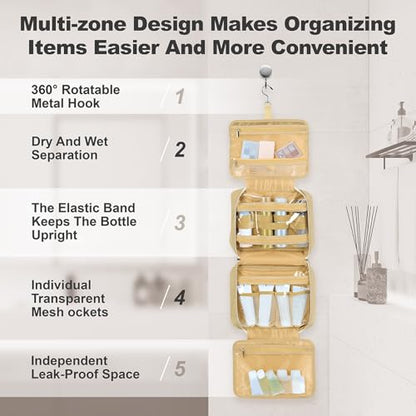 Toiletry Bag for Women with Jewelry Organizer Compartment, Beige - color: Beige02
