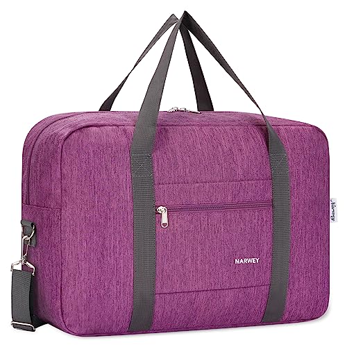 Narwey Personal Item Travel Bag, Carry on Foldable Duffle Bag for Women Men - color: ZA-Thick Dark Purple