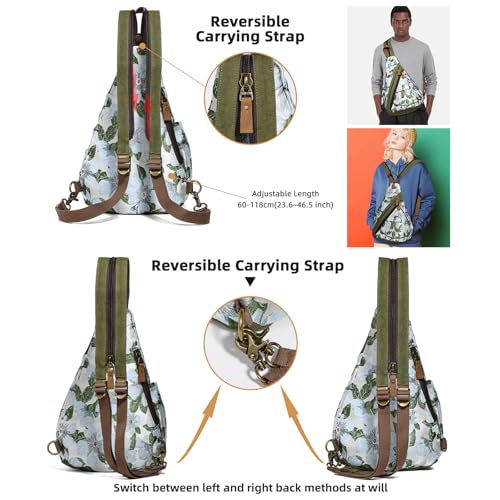 KL928 Canvas Sling Bag - Small Crossbody Backpack Shoulder Casual Daypack Rucksack for Men Women(Embroidery Green) - color: Canvas-embroidery Green