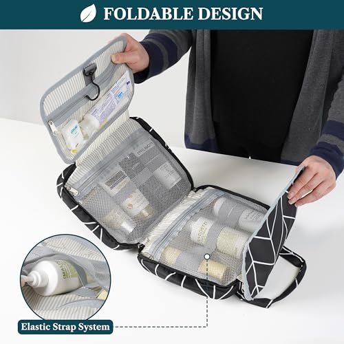 PAVILIA Hanging Toiletry Bag for Women, Makeup Organizer, Chevron Black - color: Black Chevron