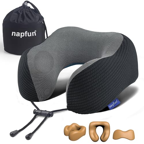 napfun Neck Pillow for Travel, Memory Foam Airplane Pillow, Charcoal Black - color: Charcoal Black