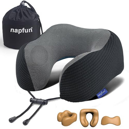 napfun Neck Pillow for Travel, Memory Foam Airplane Pillow, Charcoal Black - color: Charcoal Black