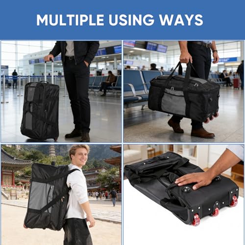 32-inch Rolling Duffle Bag with Wheels and Handle - color: Grey, size: 32"