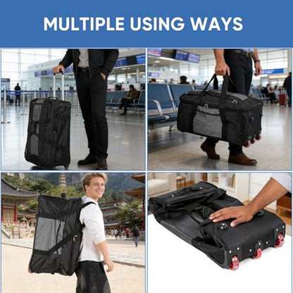 32-inch Rolling Duffle Bag with Wheels and Handle - color: Grey, size: 32"