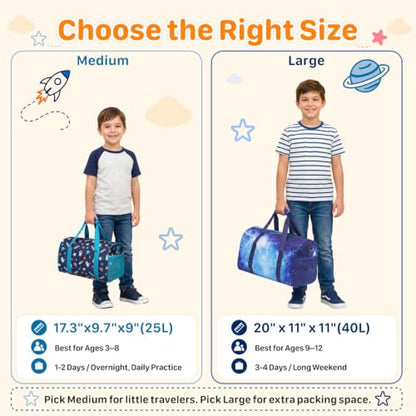 Kids Travel Duffle Bag - Weekender Bag for Boys 3-8 Year Olds - color: 02 Blue Space, size: Medium-25L(Ages 3-8)