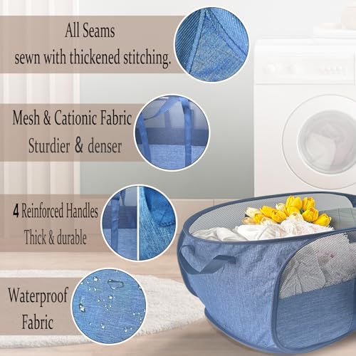 Extra Large Mesh Pop Up Laundry Hamper, 100L Collapsible Laundry Basket | Foldable Dirty Clothes Hamper with Reinforced Handles, Tear-Resistant, Space-Saving for Bedroom Dorm Bathroom Home RV Stair - color: Blue