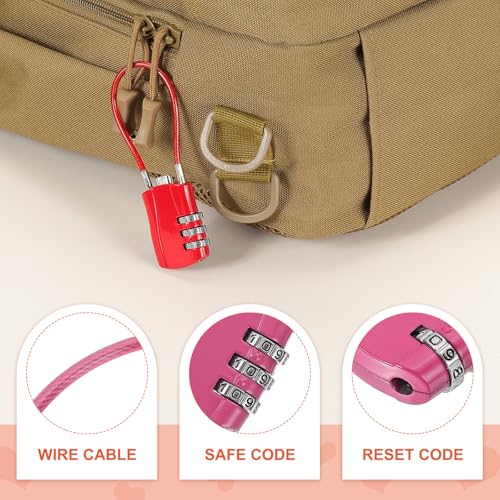 MECCANIXITY 2pcs Luggage Travel Lock 3 Digit Cable Combination Lock Rose - color: Rose, size: 5 Inch