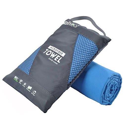 Rainleaf Microfiber Towel Quick Dry Camping & Travel & Gym Towel. Compact - color: Blue, size: 48.00" x 24.00"