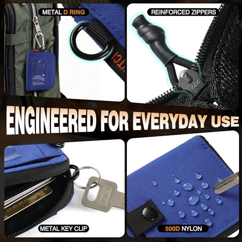 남성용 RFID 차단 동전 지갑, 지퍼 포켓이 있는 500D 나일론 EDC 지갑 파우치, 신분증 창, 키 클립, 카드, 현금 및 필수품 정리함, 블루., 아니요 - color: 블루.