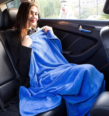 BlueHills Soft Plush Mini Travel Blanket Pillow Plane Essentials Royal Blue - color: Royal-m07