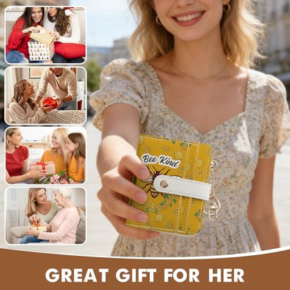 Women Wallet, RFID Blocking Bifold PU Leather Wallet, Small Slim Compact Purse with Clear ID Window & Zipper Coin Pocket, Credit Card Holder for Ladies,1 ID window 8 Card Slots,Bees - color: Bees
