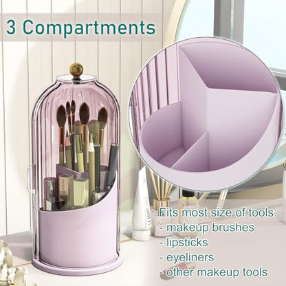 GAXmi Makeup Brush Holder with Lid Rotating Cosmetic Organizer, Pink-Purple - color: Pink-Purple