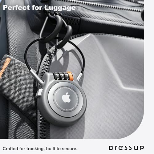 DRESSUP Metal Holder with Combination Lock, Lockable Case for Luggage, Backpack, Suitcase, Stroller & Ski Gear, GPS Tracker Case with Cable Lock Mount (Retro Gun Gray)
